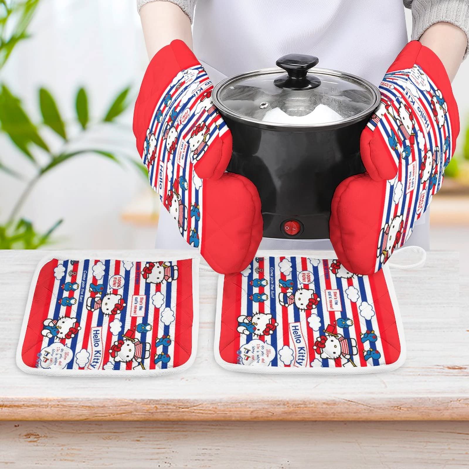 Amazon.co.jp: ハローキティ耐熱鍋つかみ 4枚セット キッチンミトン 花
